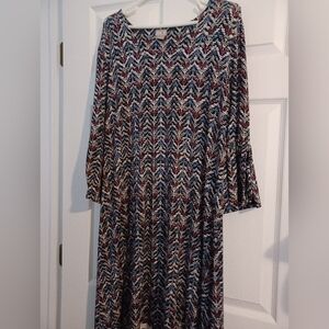 Chico's Womans Size XL Multicolor Chevron 3/4 Split Tie Bell Sleeves